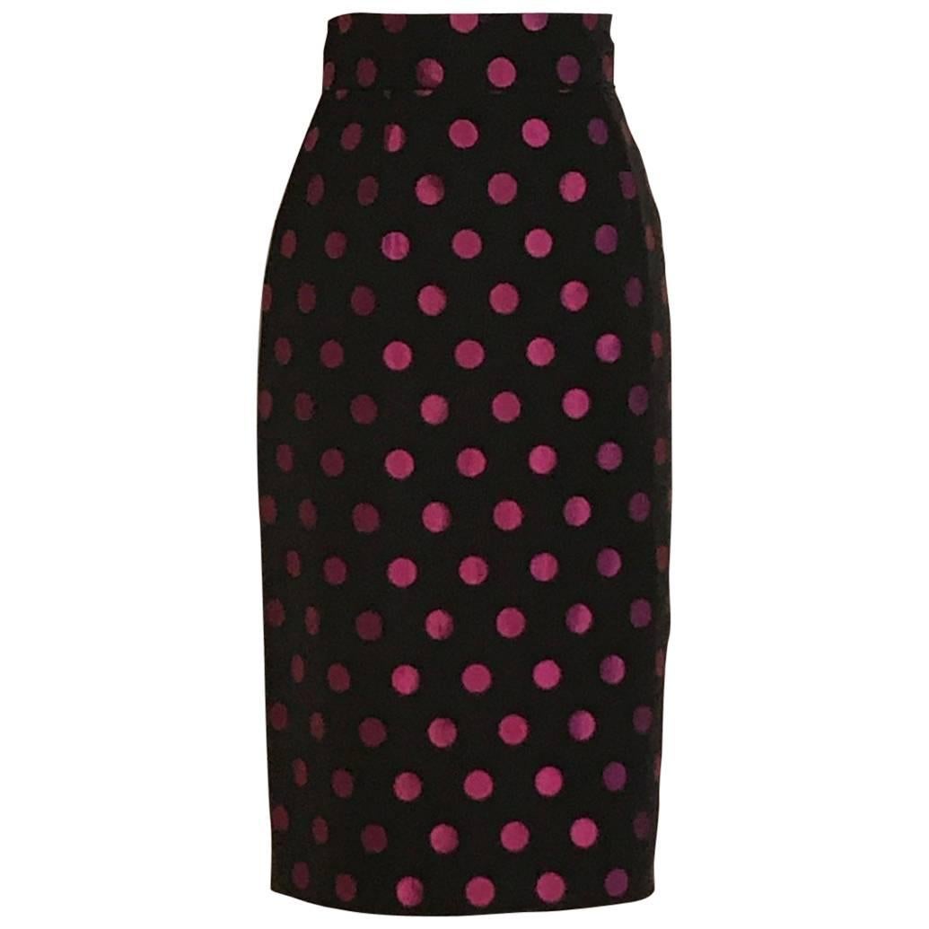 Patrick Kelly Black and Pink Polka Dot Pencil Skirt, 1980s 