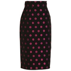 Patrick Kelly Black and Pink Polka Dot Pencil Skirt, 1980s 