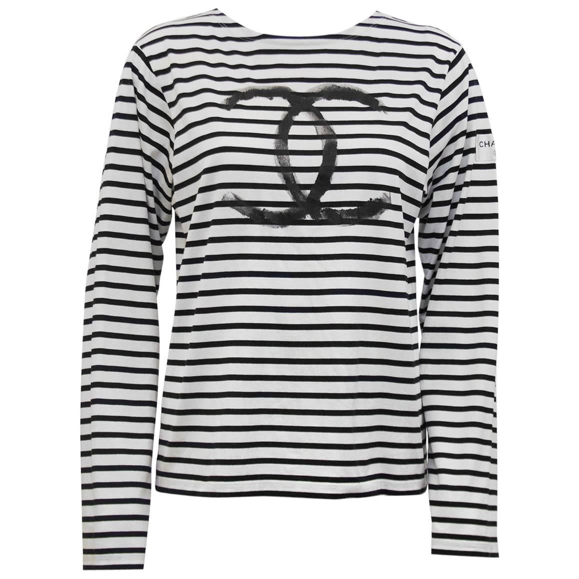 Limited Edition Chanel Christmas 2008 Long Sleeve Striped Logo Shirt