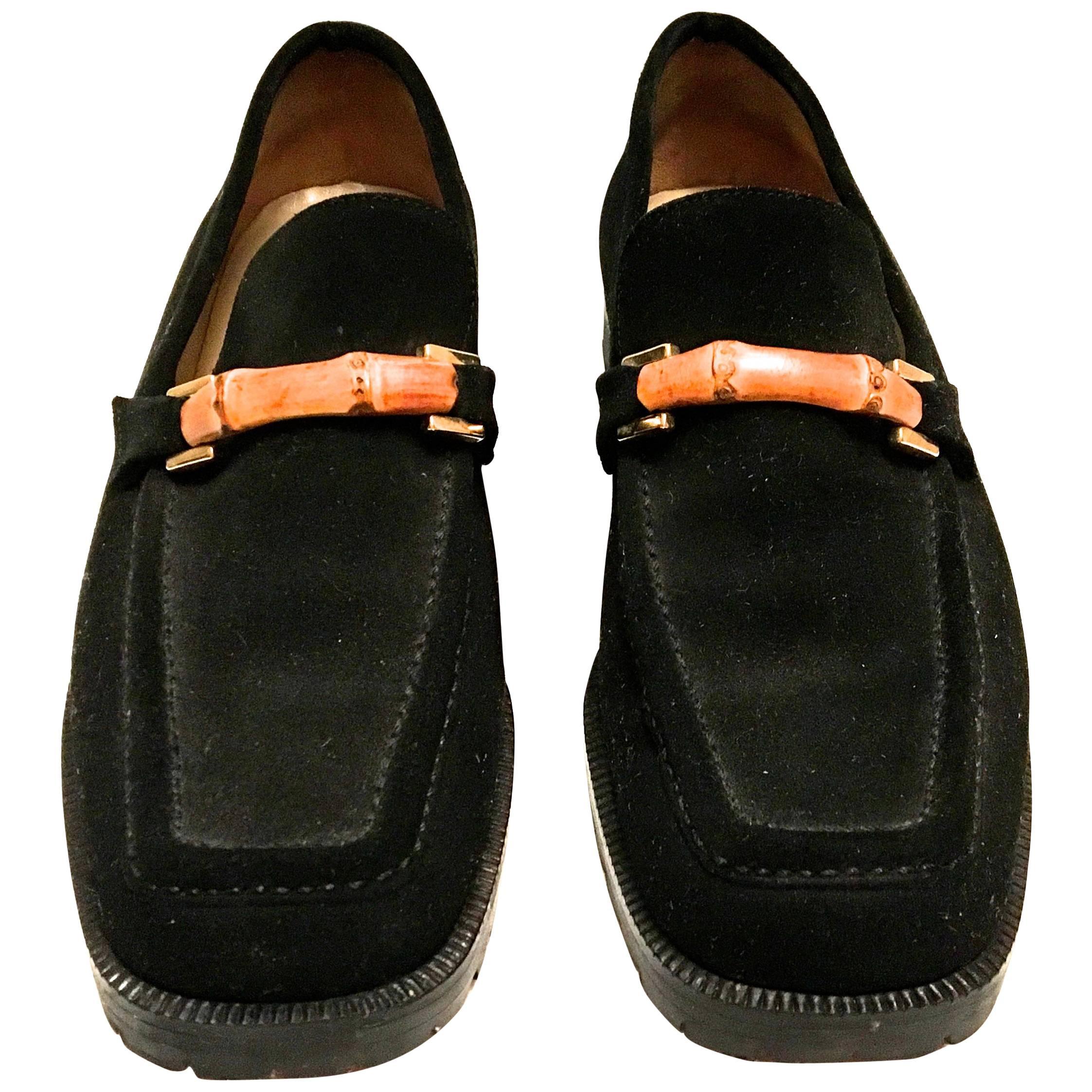 Gucci  Shoes Loafers Black Suede Bamboo 36