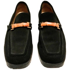 Gucci  Shoes Loafers Black Suede Bamboo 36