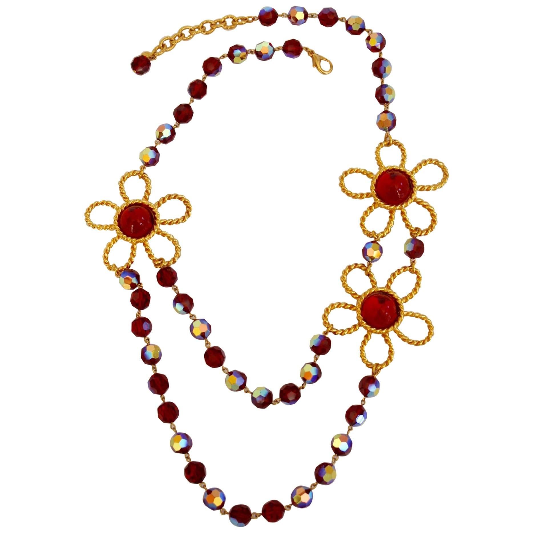 Halskette aus rotem Glas aus der französischen Montague im Angebot