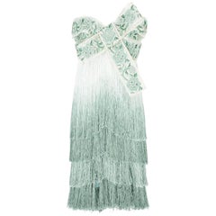 Nuevo mini vestido de seda con lazo de flecos Marchesa Ombré US 6 como se vio en Eva Longoria