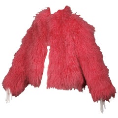 Vintage Bubblegum Pink Genuine Tibetan or Mongolian Lamb Dyed Fur Jacket or Coat