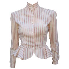 Vintage 1970's Ralph Lauren Victoriana Linen Ticking Peplum Top