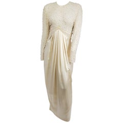 Vintage 1980s Pearl Beaded Draped Wedding Dress