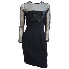 1990s Carmen Marc Valvo Mesh & Beaded Cocktail Dress