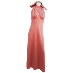 1970s Pink Hooded Halter Jersey Maxi Dress