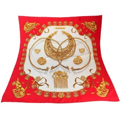 Hermes Red Les Cavaliers D'Or Scarf