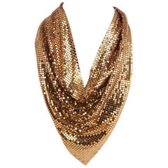 Retro 1970s Whiting & Davis Gold Tone Mesh Cowl Necklace