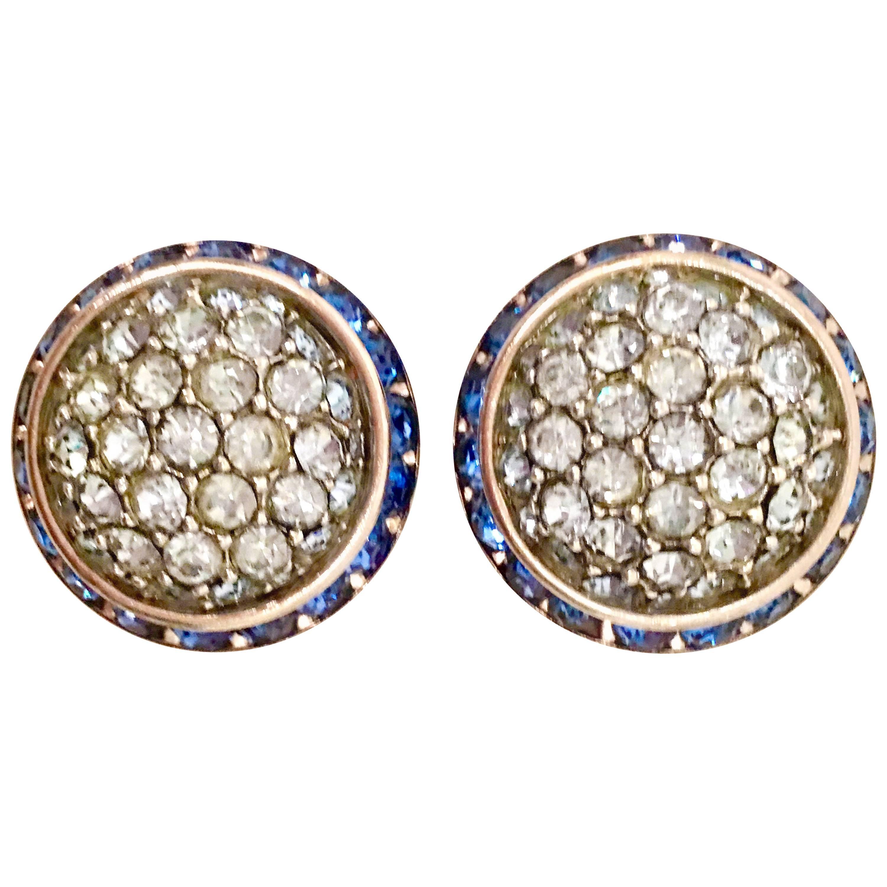 60'S Silver & Blue Sapphire Crystal Dome Earrings By Coro For Sale