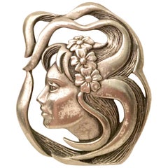 Vintage Art Nouveau Style Silver Pewter Brooch By JJ