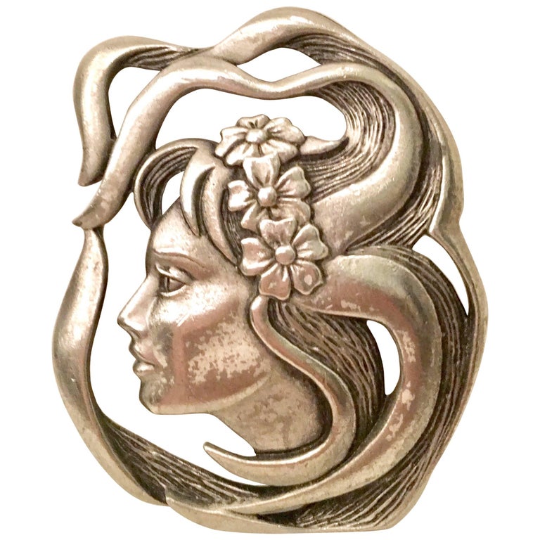 Vintage Art Nouveau Style Silver Pewter Brooch By JJ at 1stDibs jj