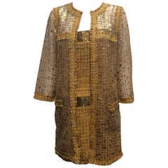 Chanel Sunflower Yellow Dress And Sheer Coat Sz 36 ( Us 4)