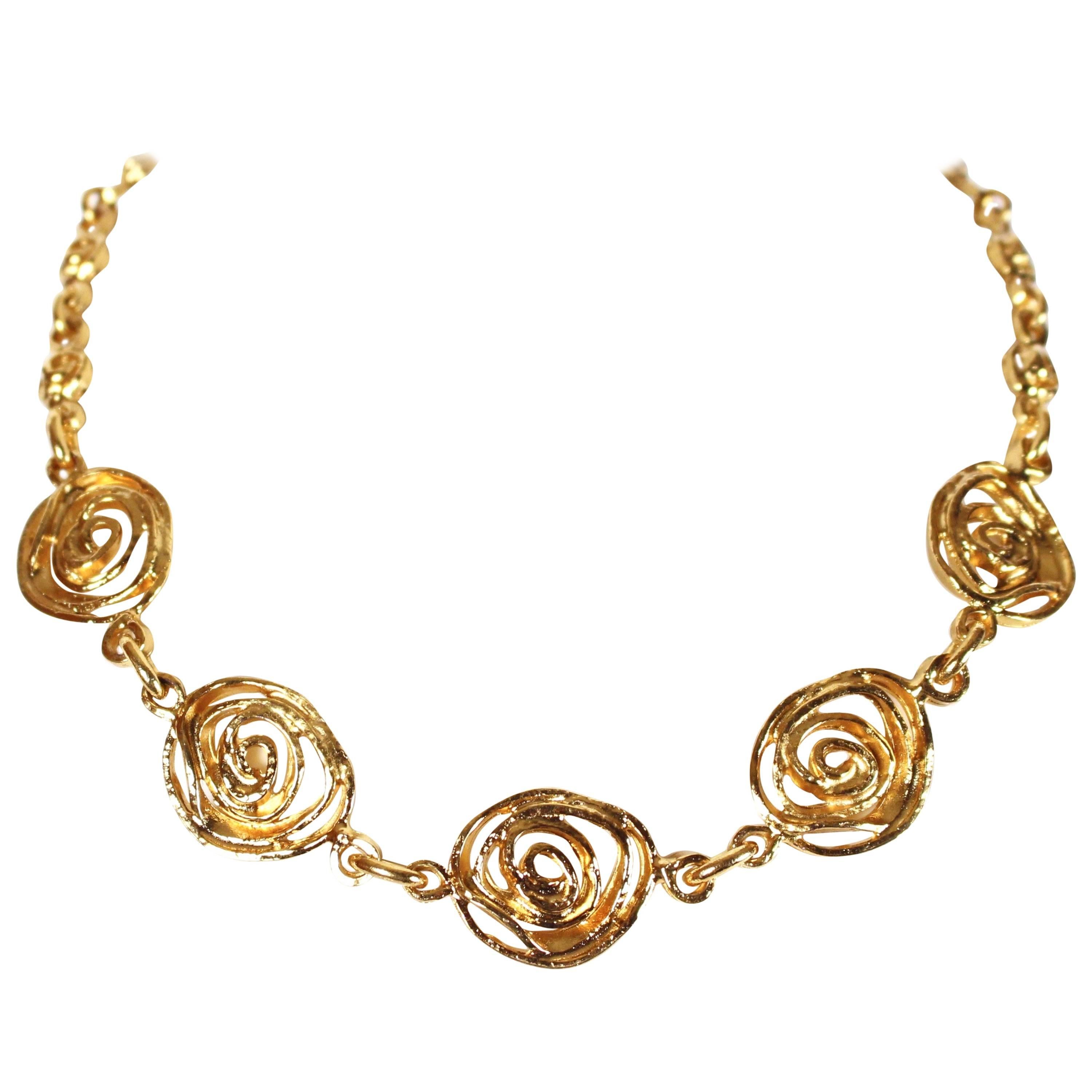 Yves Saint Laurent abstract rose gilt necklace, 1980s 