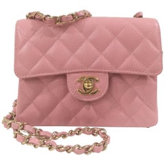 Vintage Chanel pink caviar leather mini shoulder bag