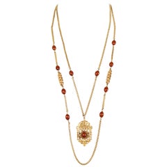 1960er Jahre MIRIAM HASKELL lange vergoldete Halsketten mit Jaspis