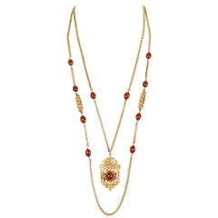 1960's MIRIAM HASKELL long gilt necklaces with jasper
