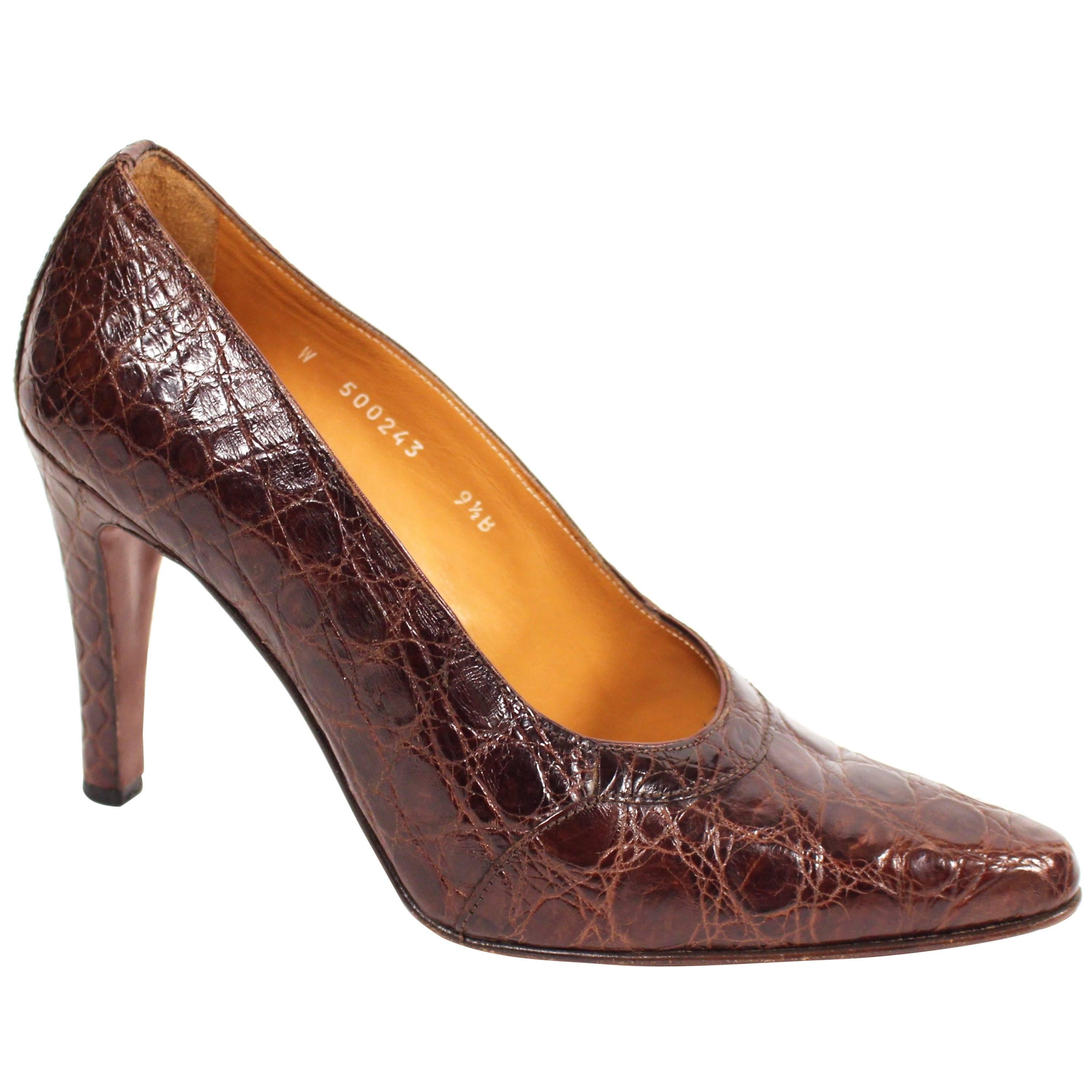 1980's RALPH LAUREN brown crocodile heels - 9.5