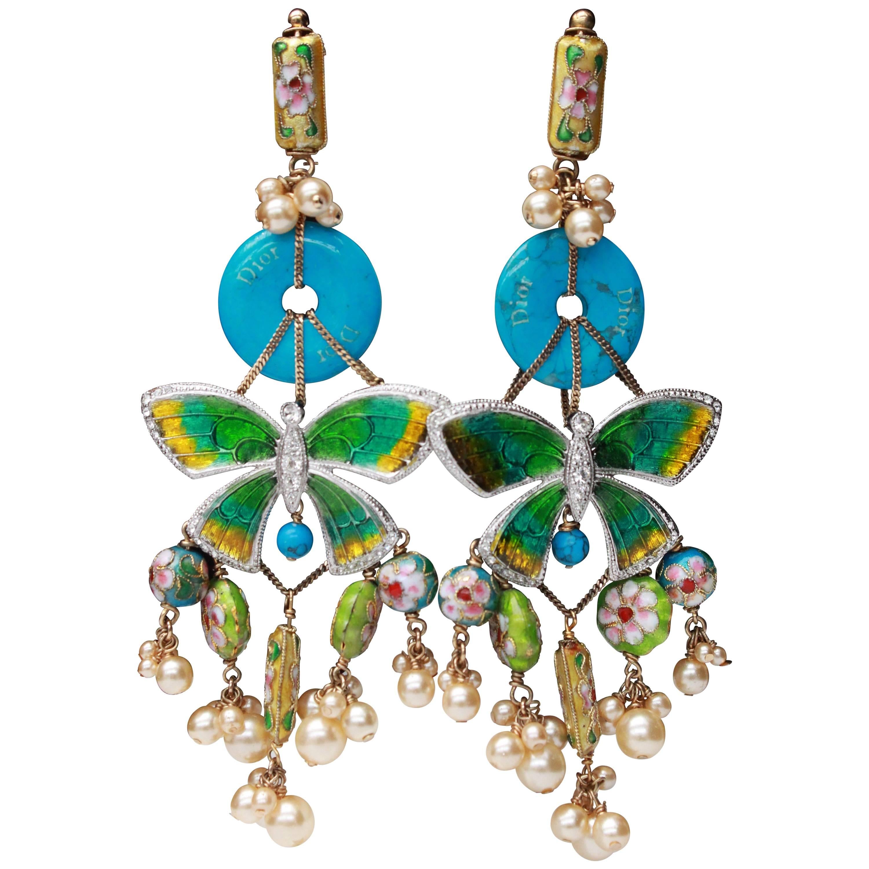 2006 Christian Dior Asian-inspired drop clip-on earrings