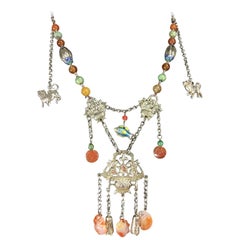 Rare Antique 900 Silver Mandarin Court Charm Necklace. Qing Dynasty.