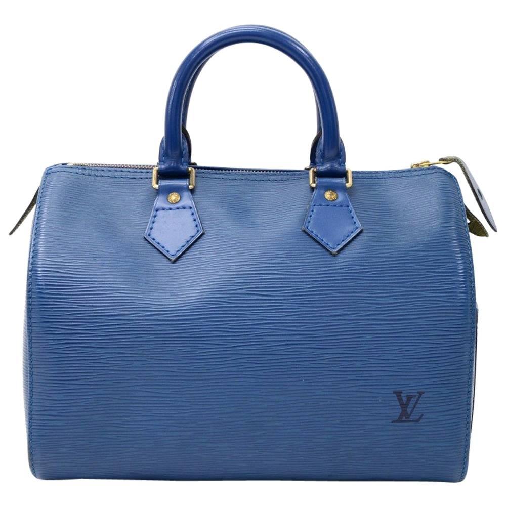 Vintage Louis Vuitton Speedy 25 Blue Epi Leather City Hand Bag For Sale