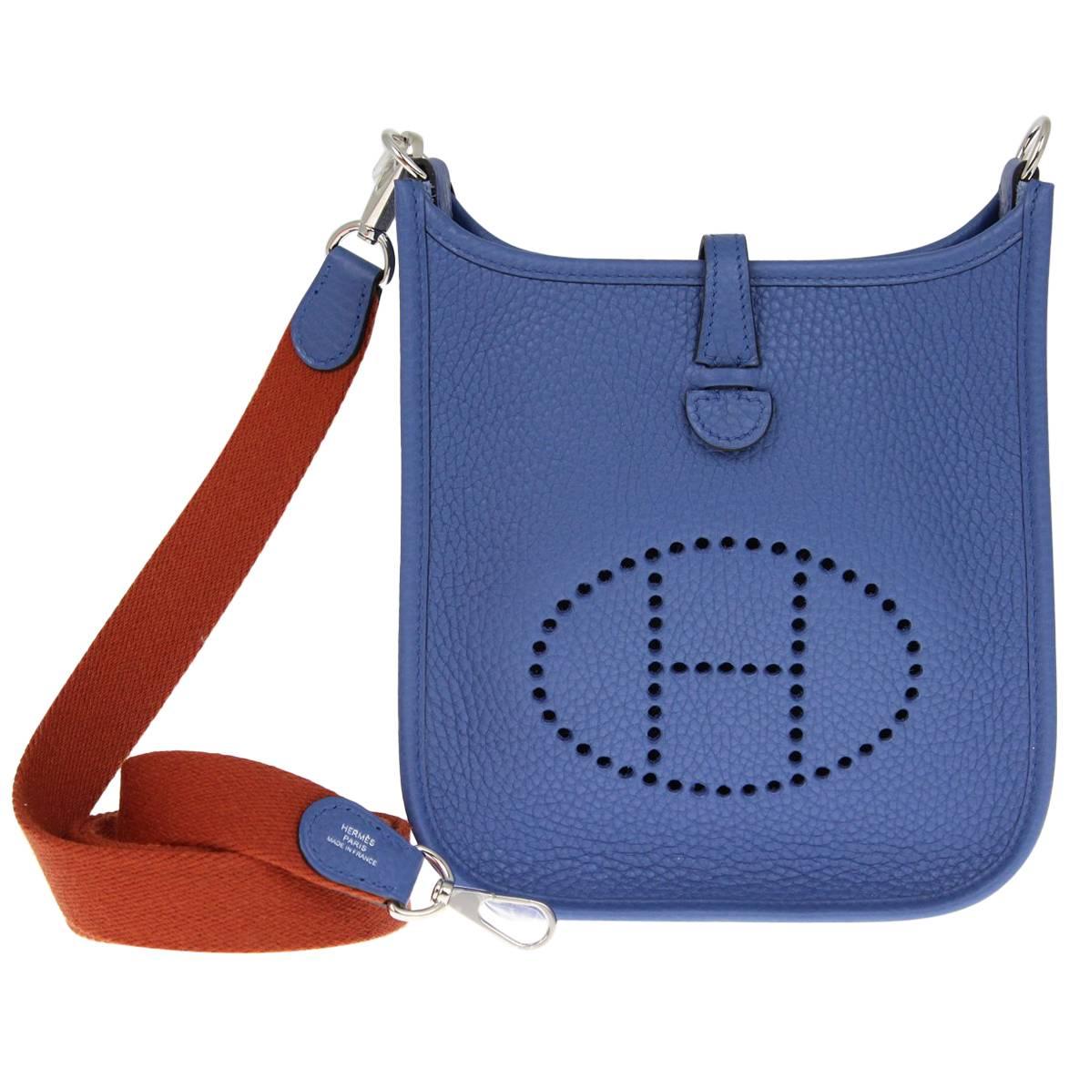 2010s Hermès Agate Blue Mini Evelyne Bag