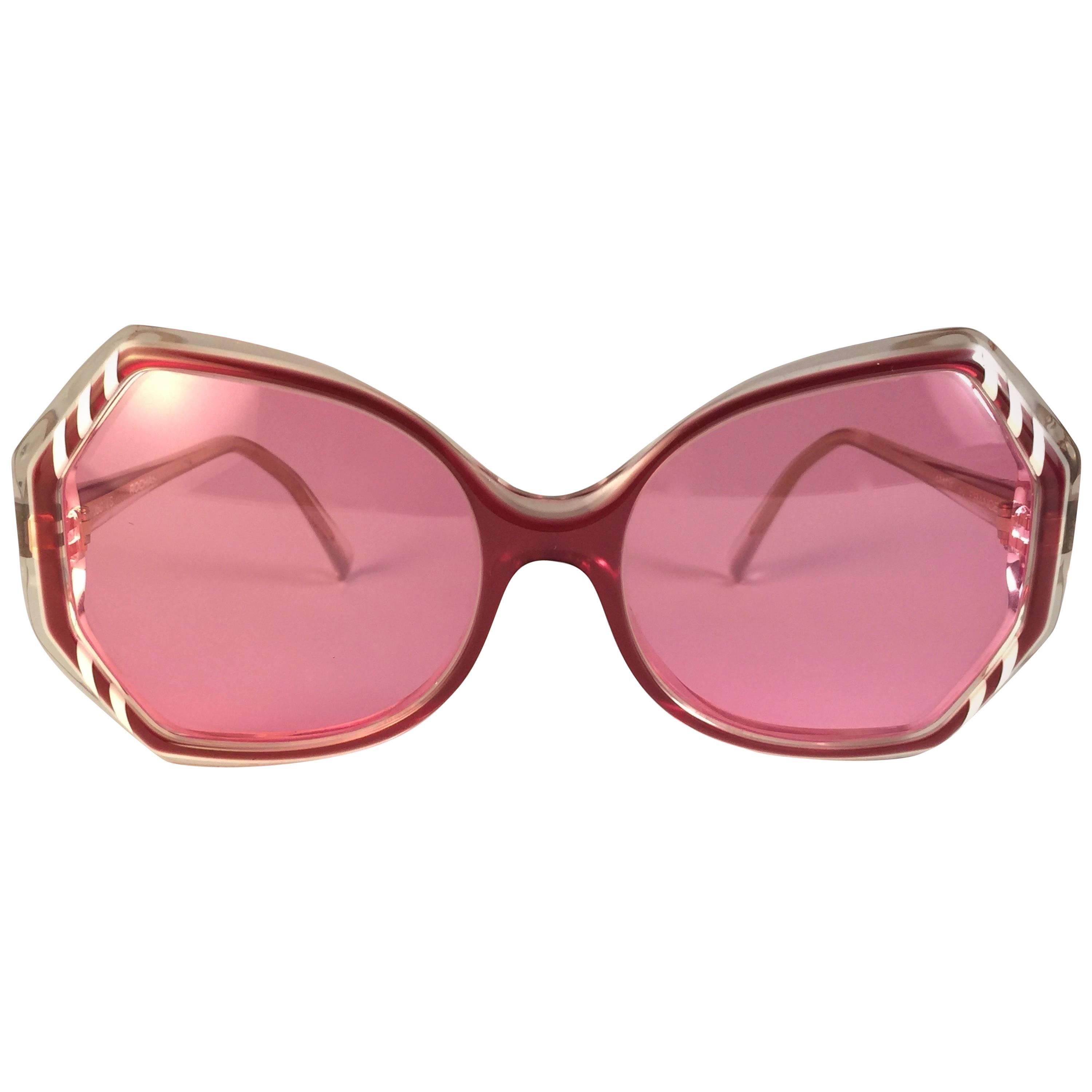 New Vintage Rochas Clear Red Candy Pink Lenses 1980's Sunglasses
