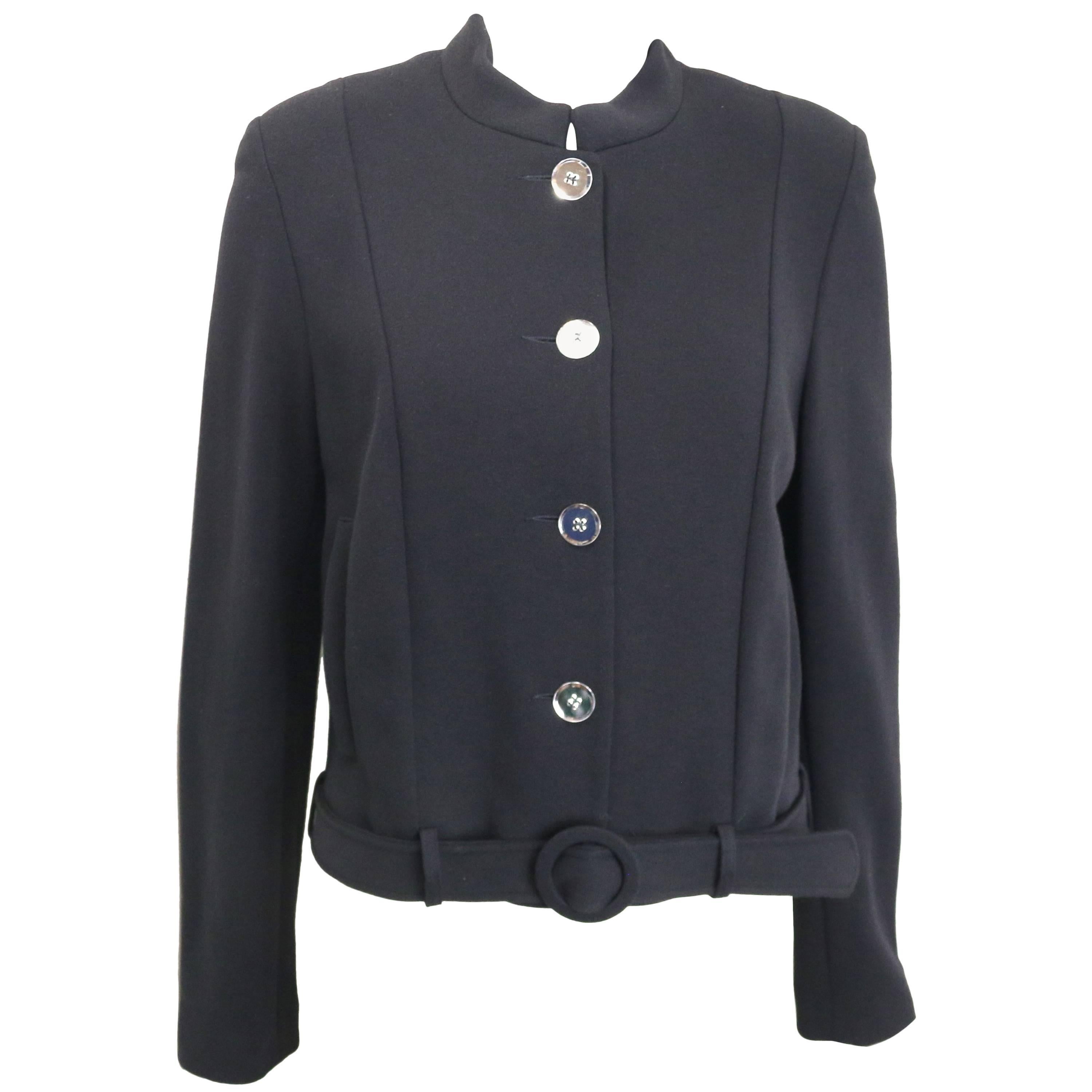 Dorothee Bis Black Mandarin Neck with Mirror Buttons and Belt Cropped Jacket For Sale