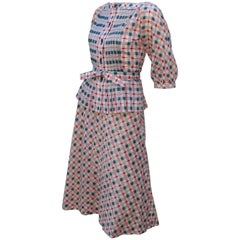 Vintage 1970's Albert Nipon Pintucked Gingham Plaid Dress Set