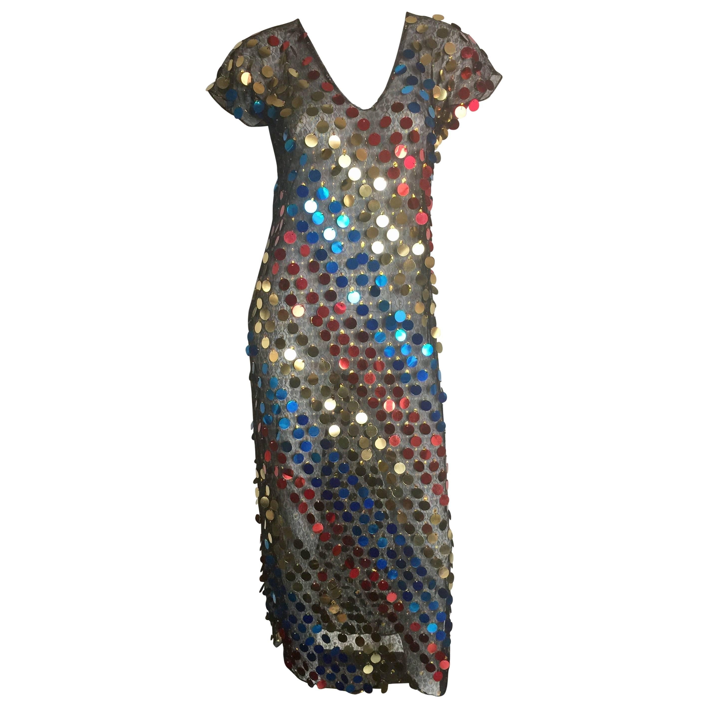 Multicolor sequin sheer disco dress  For Sale