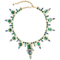Antique Emerald green 
 sapphire blue crystal necklace