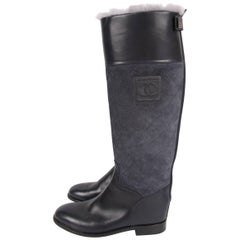 Chanel Quilted Riding Boots - dark blue