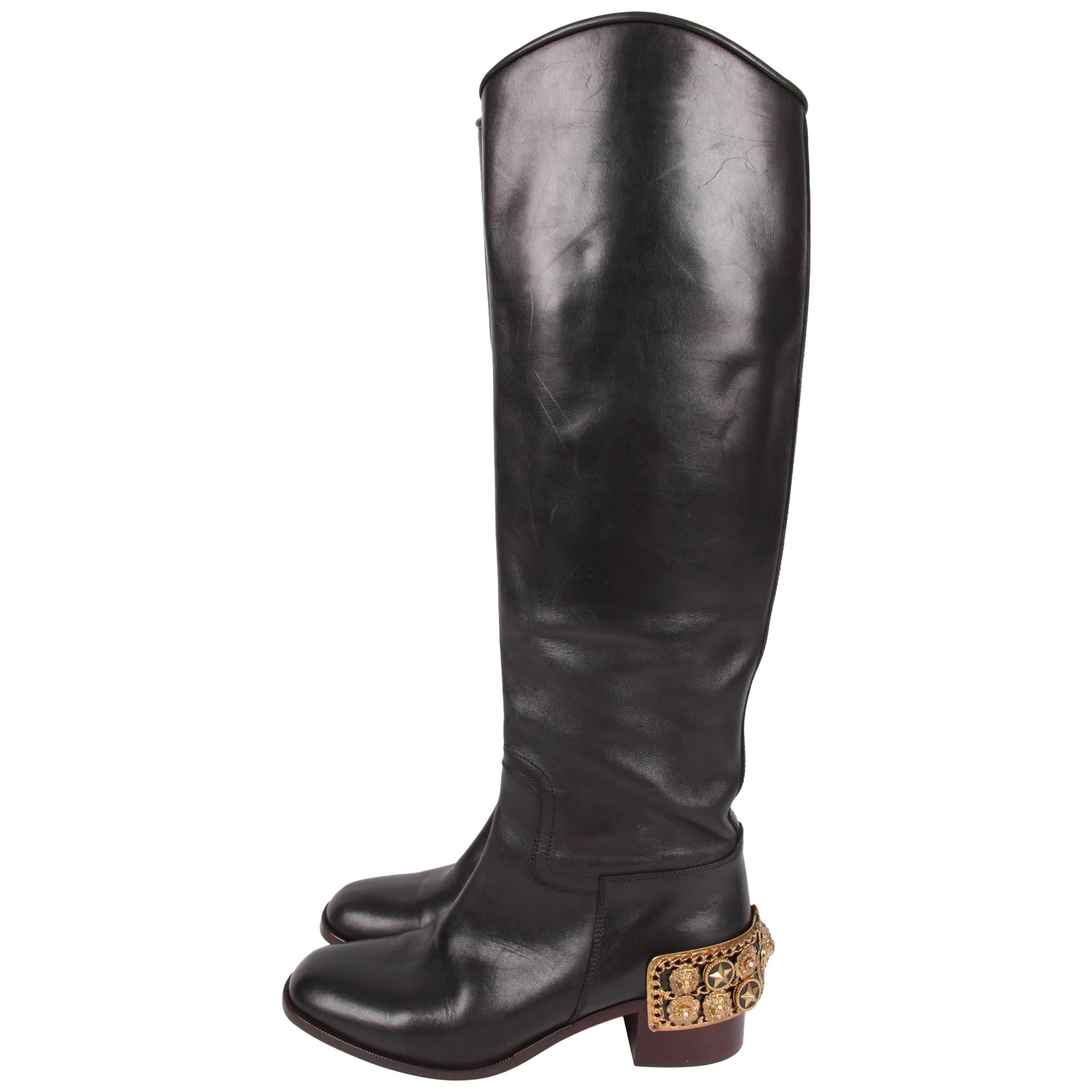Chanel Paris-Monte Carlo Leather Riding Boots - black/gold