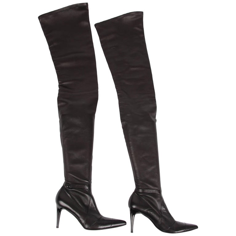 Chanel Lambskin Leather Thigh High Boots - black at 1stDibs | chanel ...