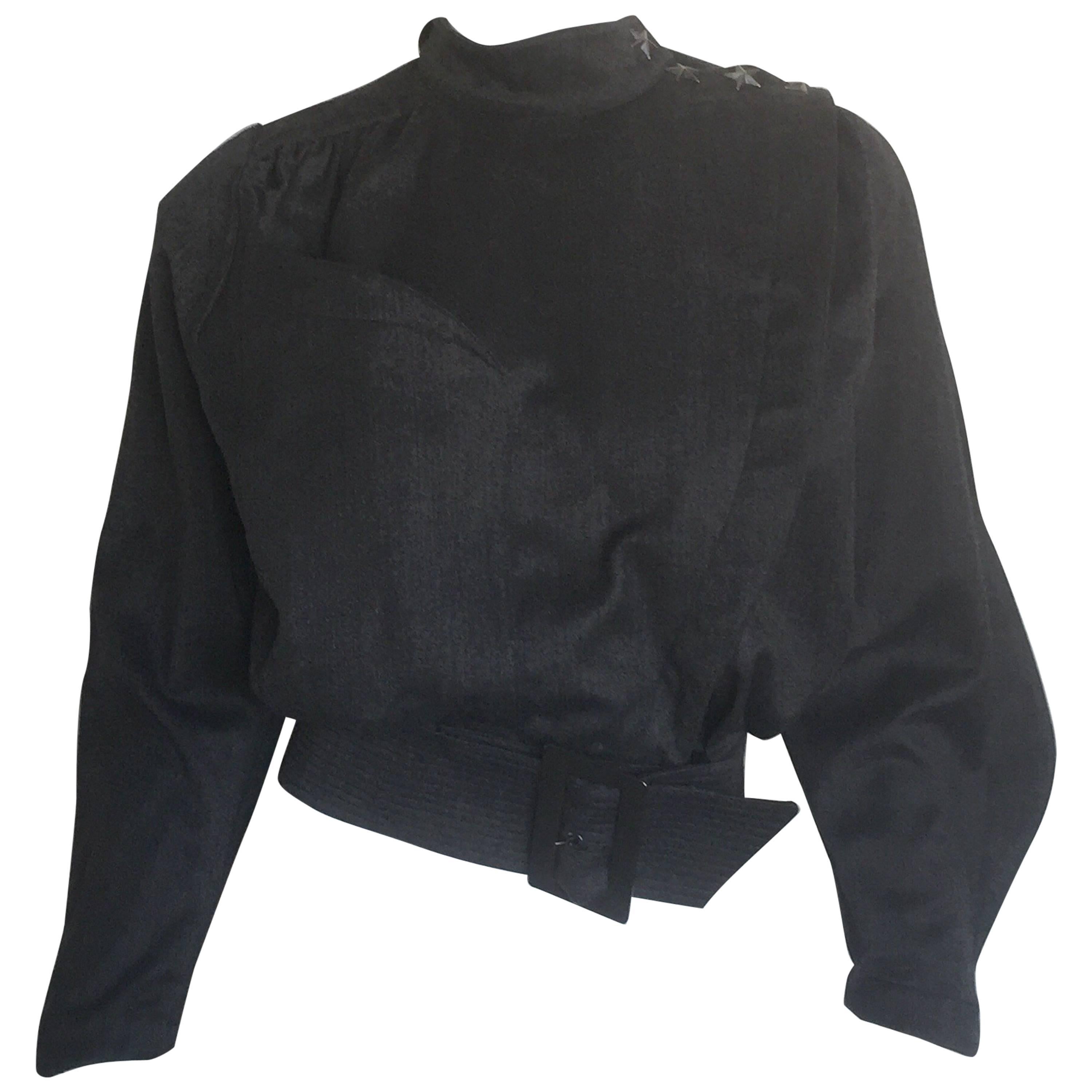 Thierry Mugler Charcoal Grey silver star cropped jacket  For Sale