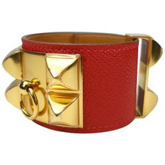 Hermès Collier de Chien Bracelet Epsom Leather Rouge Casaque / BRAND NEW