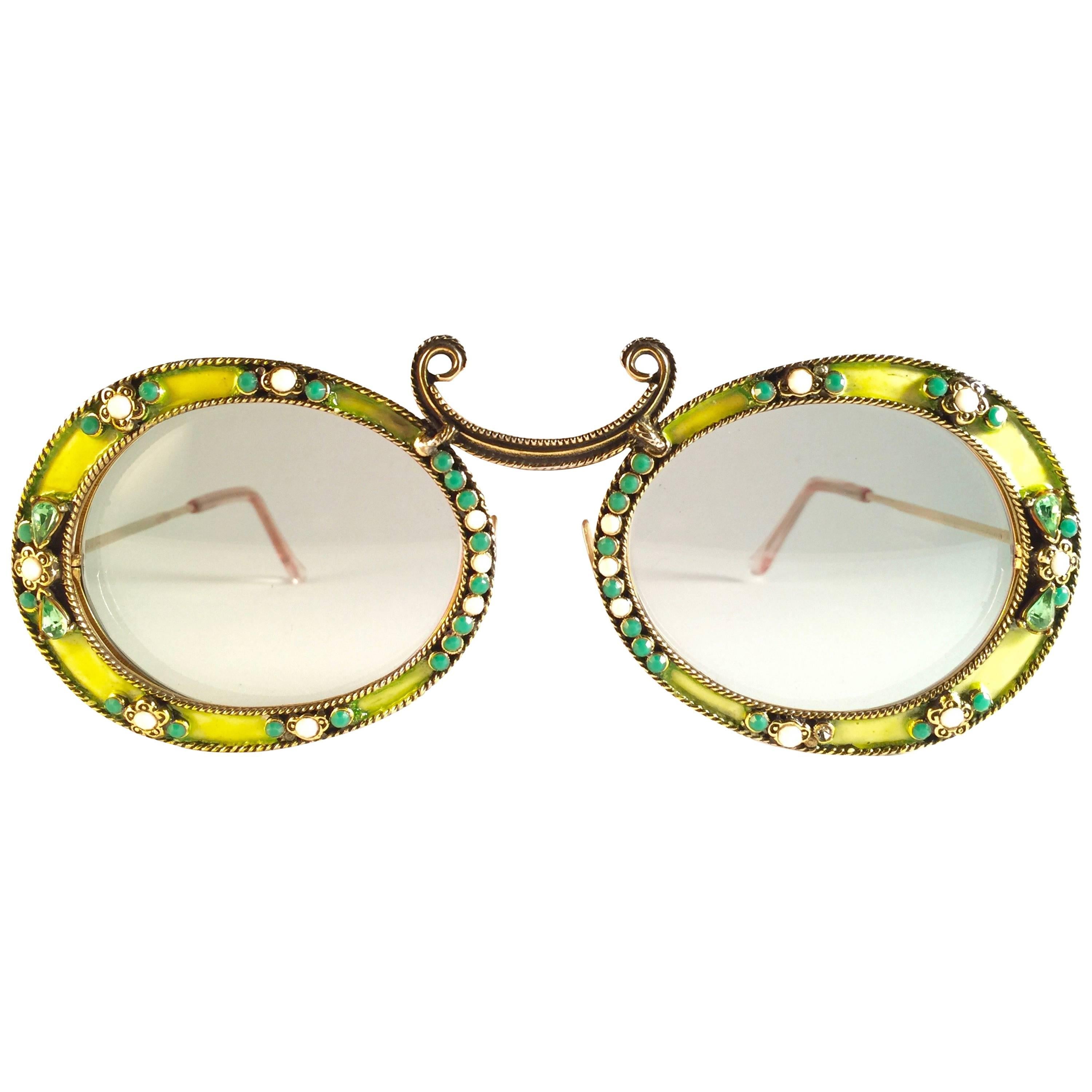 Ultra Rare 1960 Christian Dior Enamel Jewelled by Tura Collector Item Sunglasses For Sale