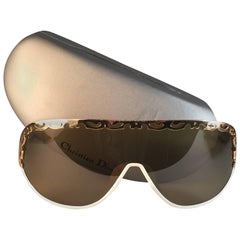 New Vintage Christian Dior 2501 Wrap Around White Gold 1980 Sunglasses