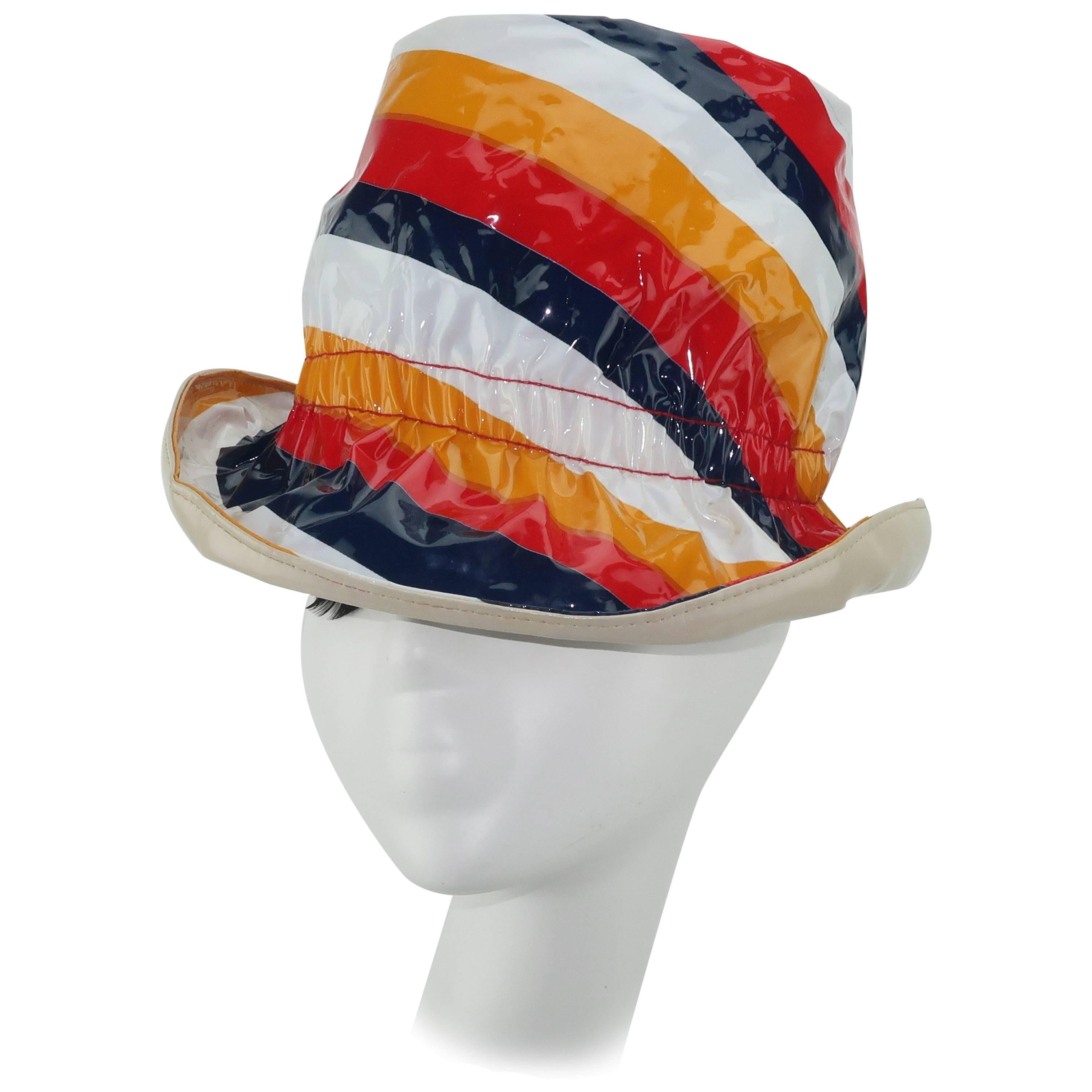 C.1970 Mod Striped Plastic Rain Hat