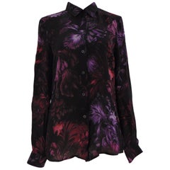 Used Gucci black multitone flower silk shirt