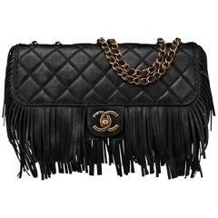 Chanel Black Quilted Nubuck Calfskin Paris/Dallas Fringe Flap Bag RT. $4, 700