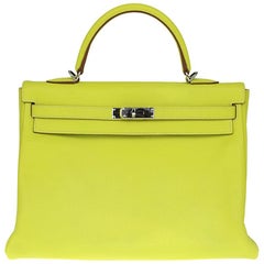 2010s Hermès Kelly 35 cm Lime Yellow Leather Bag