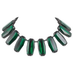 Used Superb deep emerald glass panel necklace, Yves Saint Laurent, 1980s