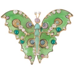 Retro Very large poured glass and paste 'butterfly' brooch, Maison Gripoix, 1970s
