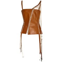 Dolce & Gabbana Débardeur style corset à lacets en cuir marron foncé