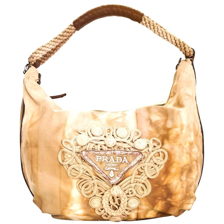 Prada Beige Tessuto Tie-Dye Hobo Bag w/ Embroidered Detail For Sale at  1stDibs | prada tie dye bag, tie dye prada bag, how to dye prada nylon bag