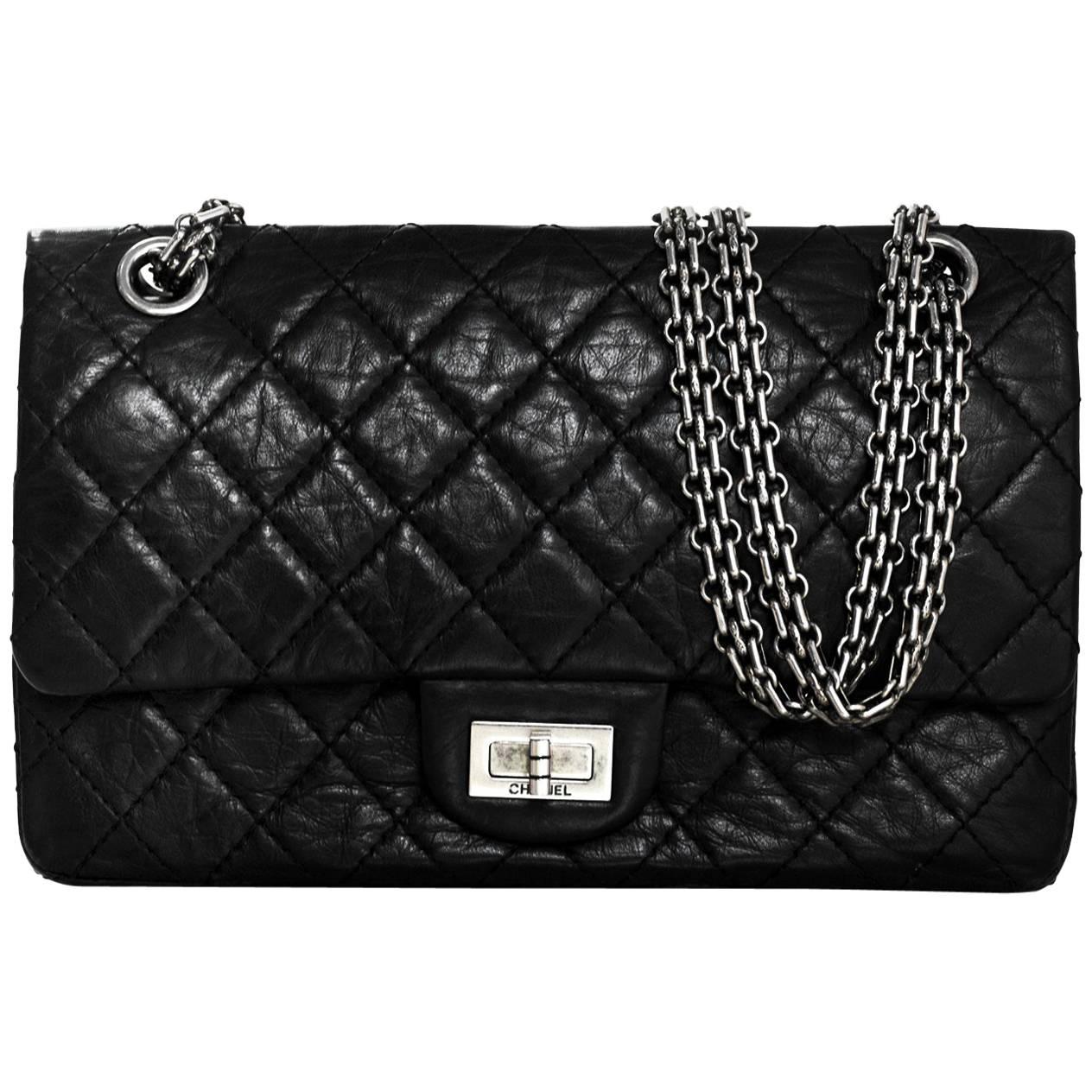 Chanel Black Distressed Calfskin Reissue 2.55 Double Flap Bag with DB