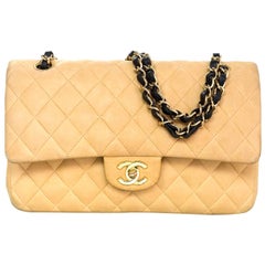 Chanel Beige & Black Quilted Lambskin Double Flap Bag with DB