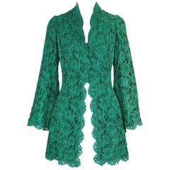 Vintage Arnold Scaasi Couture Green Lace Gripure Jacket and Matching Jumpsuit